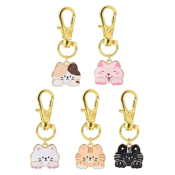 Cat Alloy Enamel Pendants Decorations Set, Alloy Swivel Clasp Charms, Clip-on Charm, for Keychain, Purse, Backpack Ornament, Mixed Color, 48mm
