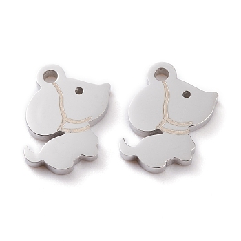 304 Stainless Steel Charms, Laser Cut, Dog, Stainless Steel Color, 12x11x1.5mm, Hole: 1.2mm