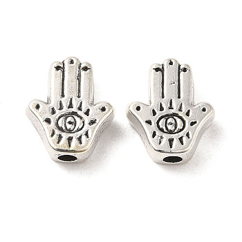 Tibetan Style Alloy Beads, Cadmium Free & Lead Free, Hamsa Hand with Eye, Antique Silver, 9x7.5x2.5mm, Hole: 1.6mm, about 1754Pcs/1000G