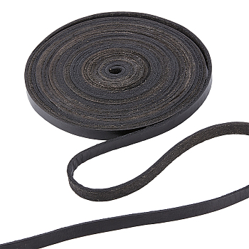 Flat Leather Jewelry Cord, Jewelry DIY Making Material, Black, 8x2mm, about 5.47 Yards(5m)/Roll
