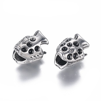 304 Stainless Steel European Bead Rhinestone Settings, Large Hole Beads, Fish, Antique Silver, 12x10.5x9.5mm, Hole: 4.5mm, Fit For 2mm Rhinestone