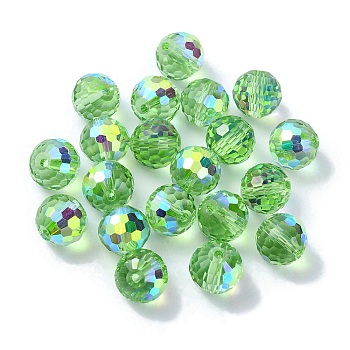 AB Color Plated Glass Beads, Faceted Round, Light Green, 10x9mm, Hole: 1.5mm