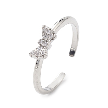 Clear Cubic Zirconia Butterfly Open Cuff Ring, Brass Jewelry for Women, Platinum, Inner Diameter: 18mm