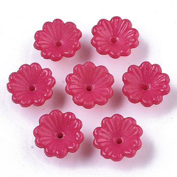 Opaque AS Plastic Bead Caps, 5-Petal, Flower, Cerise, 13x7.5mm, Hole: 1.2mm, about 1800pcs/500g