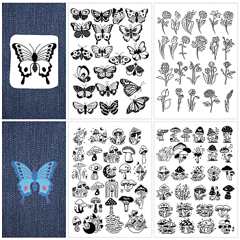 4 Sheets 2 Style Bohemia Style Water Soluble Fabric, Wash Away Embroidery Stabilizer, Flower & Butterfly & Mushroom, Mixed Shapes, 300x212x0.1mm, 2 sheets/style