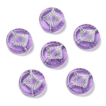 Plating Transparent Acrylic Beads, Metal Enlaced, Flat Round with Rhombus Pattern, Dark Orchid, 15~15.5x4.5~5mm, Hole: 1.8mm