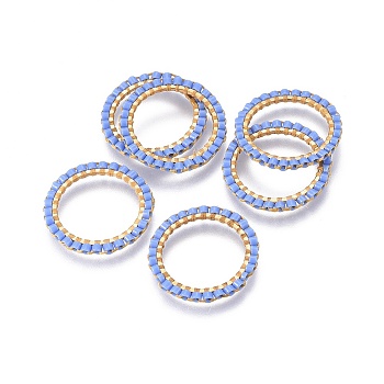 MIYUKI & TOHO Handmade Japanese Seed Beads, with Golden Plated 304 Stainless Steel Link Rings, Loom Pattern, Ring/Circle, Cornflower Blue, 18~19x1.7mm, Inner Diameter: 14mm
