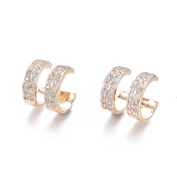 Brass Micro Pave Clear Cubic Zirconia Cuff Earrings, Double Ring Shape, Golden, 12.4x11.5x11.3mm, Inner Diameter: 10mm