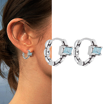 1 Pair Brass Rhinestone Hoop Earrings, Chain Charm, Antique Silver, 13x15.5x4mm