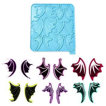 Dragon Wing DIY Pendant Silicone Molds, Resin Casting Molds, for UV Resin & Epoxy Resin Jewelry Making, Deep Sky Blue, 177x150x6mm, Hole: 2.2mm, Inner Diameter: 54~65.5x60~80.5mm