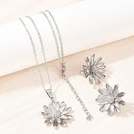 304 Stainless Steel Pendant Necklaces & Stud Earrings Set for Women, Flower, Stainless Steel Color, Necklace: 17.91 inch(45.5cm)(SJEW-G086-01P)