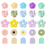 25Pcs 25 Styles Food Grade Eco-Friendly Silicone Focal Beads, Flower Leaf Theme, Mixed Color, 19.5~26x17~27x6~12.5mm, Hole: 2mm, 1pc/style(SIL-YW0001-58)