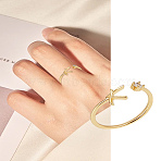 1Pc Letter Brass Rhinestone Open Cuff Rings for Women, Letter K, Inner Diameter: 17~18mm(AJEW-LP0004-47K-G)