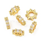 Brass Pave Clear Cubic Zirconia European Beads, Large Hole Beads, Flat Round, Rack Plating, Long-Lasting Plated, Lead Free & Cadmium Free, Golden, 12x3mm, Hole: 5mm(CU-CBA6A75-21G)