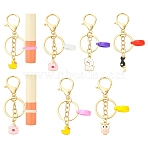 5Pcs Alloy Enamel Keychains, with Alloy Rings and Silicone Rubber Rings, Light Gold, Mixed Color, 82~90mm(KEYC-YW00256)