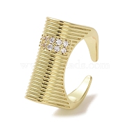 Brass Micro Pave Cubic Zirconia Open Cuff Ring, Rectangle, Real 16K Gold Plated, Inner Diameter: 19mm(RJEW-K256-46G)