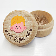 Round Beech Wooden 3D Engraved My First Curl Boy Box, with Acrylic Cabochon, for Baby Shower Birthday Party, Human, 5x3.6cm(CON-WH0120-002)