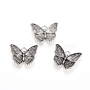 Rack Plating Tibetan Style Alloy Pendants, Butterfly, Antique Silver, 19.5x23.5x3.5mm, Hole: 2.5mm(X-TIBEP-L005-06AS)