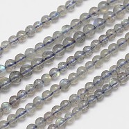 Natural Labradorite Round Bead Strands, Grade AA, 4mm, Hole: 1mm, about 90pcs/strand, 15.5 inch(G-M263-A-03)