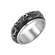 Dragon Titanium Steel Rotating Finger Ring, Fidget Spinner Ring for Calming Worry Meditation, Antique Silver, US Size 10(19.8mm)(PW-WG19507-04)