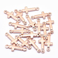 Brass Links connectors, Lead Free & Cadmium Free & Nickel Free, Sideways Cross, Real Rose Gold Plated, 13.5x5x1.5mm, Hole: 0.8mm(KK-P155-70RG-NR)