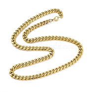 Vacuum Plating 201 Stainless Steel Cuban Link Chain Necklace with 304 Stainless Steel Clasps for Men Women, Golden, 23.82 inch(60.5cm), Link: 10x8x2mm(NJEW-M194-01D-G)