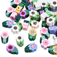 Handmade Polymer Clay Beads, Flower, Mixed Color, 10~12x6.5~8x4.5~5mm, Hole: 1.6mm(CLAY-N008-076-A01)
