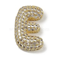 Rack Plating Brass Micro Pave Clear Cubic Zirconia Pendants, Long-Lasting Plated, Real 18K Gold Plated, Letter E, 30x18.5x6.5mm, Hole: 4x2.5mm(ZIRC-U002-G-E)