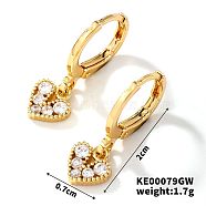 Fashionable Copper Inlaid Zircon Hoop Earrings, Elegant and Versatile Ear Accessories, Golden, Heart, 20x7mm(UQ9075-8)