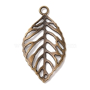 Tibetan Style Alloy Filigree Leaf Pendants, Cadmium Free & Nickel Free & Lead Free, Antique Bronze, 48.5x26x1.5mm, Hole: 4mm, about 341pcs/1000g(TIBEP-Q040-023AB-NR)