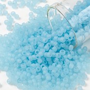 TOHO Round Seed Beads, Japanese Seed Beads, Frosted, (143F) Ceylon Frost Aqua, 8/0, 3mm, Hole: 1mm, about 222pcs/10g(X-SEED-TR08-0143F)