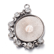Rotatable Tibetan Style Alloy Pendant Cabochon Settings, Cadmium Free & Lead Free, Double-sided Tray, with Rhinestones, Flat Round, Gunmetal, Tray: 25mm, 41.5x33x5mm, Hole: 3mm(PALLOY-S087-009B)