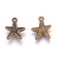 Tibetan Style Alloy Starfish/Sea Stars Charms, Lead Free and Cadmium Free, Antique Bronze, 16x12mm, Hole: 1mm(MLF0463Y-NF)