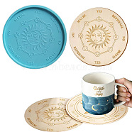 Astrology Board Theme Flat Round Cup Mat Silicone Molds, Resin Casting Molds, for DIY UV Resin & Epoxy Resin Craft Making, Sun Pattern, 158x7mm, Inner Diameter: 149mm(DIY-I088-06A)