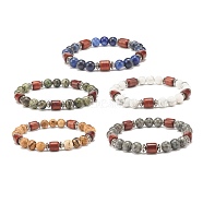 Natural Mixed Gemstone Beaded Stretch Bracelet for Women or Men, Wood & Alloy Beads Bracelets, Inner Diameter: 2-1/8 inch(5.5cm)(BJEW-JB07732)