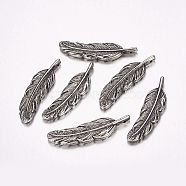 CCB Plastic Pendants, Feather, Antique Silver, 42x11x3.5mm, Hole: 1mm(CCB-F006-62AS)