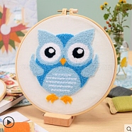 DIY Punch Embroidery Starter Kit, Including Fabric, Yarns, Punch Needle, Embroidery Hoop, Owl, 280x280mm(PW-WG51027-01)