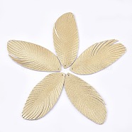 Eco-Friendly Sheepskin Leather Big Pendants, Leaf, Gold, 76x33x1.5mm, Hole: 1.5mm(FIND-S301-10B)