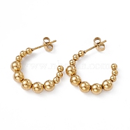 201 Stainless Steel Beaded C-shape Stud Earrings with 304 Stainless Steel Pins, Half Hoop Earrings for Women, Golden, 22~22.5x21x5mm, Pin: 0.8~0.9mm(EJEW-B016-05A-G)