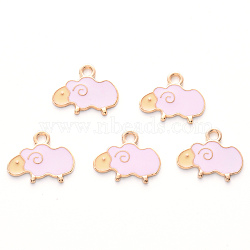 Alloy Enamel Pendants, Cadmium Free & Lead Free, Light Gold, Sheep, Pink, 19x15x1mm, Hole: 2mm(X-ENAM-R059-08B-RS)