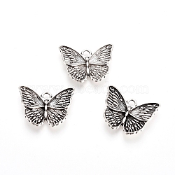 Rack Plating Tibetan Style Alloy Pendants, Butterfly, Antique Silver, 19.5x23.5x3.5mm, Hole: 2.5mm(X-TIBEP-L005-06AS)
