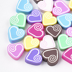 Handmade Polymer Clay Cabochons, Heart, Mixed Color, 14~15x14~15x5mm(CLAY-T013-07)