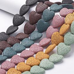 Natural Lava Rock Beads Strands, Dyed, Heart, Mixed Color, 26~30x26~30mm, Hole: 2mm, about 15 pcs/strand(G454)