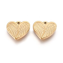 304 Stainless Steel Pendants, Ion Plating (IP), Heart with Wing, Golden, 16x18x3.5mm, Hole: 1.5mm(STAS-E454-09G)