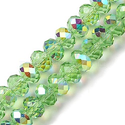 AB Color Plated Transparent Electroplate Beads Strands, Faceted, Round, Lime Green, 7.5x6mm, Hole: 1mm, about 80~83pcs/strand, 18.31~19.88''(46.5~50.5cm)(EGLA-H104-06J)