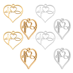 Unicraftale 8Pcs 2 Colors 304 Stainless Steel Pendants, Hollow, Heart with Heartbeat, Golden & Stainless Steel Color, 22x23x1.6mm, Hole: 1.8mm, 4pcs/color(STAS-UN0030-36)