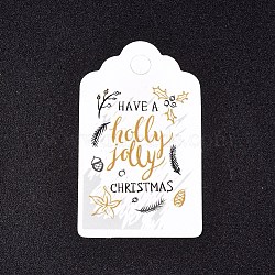 Paper Gift Tags, Hange Tags, For Arts and Crafts, For Christmas, with Word Holly & Jolly, White, 50x30x0.3mm, Hole: 5mm(CDIS-L003-E03-A)