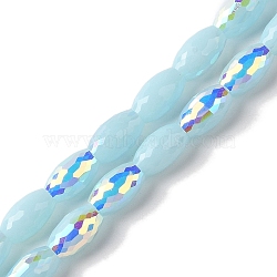 AB Color Plated Electroplate Beads Strands, Faceted, Oval, Aqua, 10x6mm, Hole: 1.2mm, about 60pcs/strand, 24.02''(61cm)(EGLA-H104-03G)
