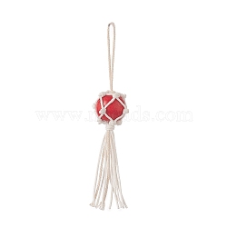 Natural Wood Bead Tassel Pendant Decoraiton, Cotton Thread Cords Hanging Ornament, Red, 127mm(HJEW-JM00953)