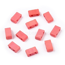 2-Hole Opaque Glass Seed Beads, Rectangle, Salmon, 4.5~5.5x2x2~2.5mm, Hole: 0.5~0.8mm(SEED-S023-21B-05)